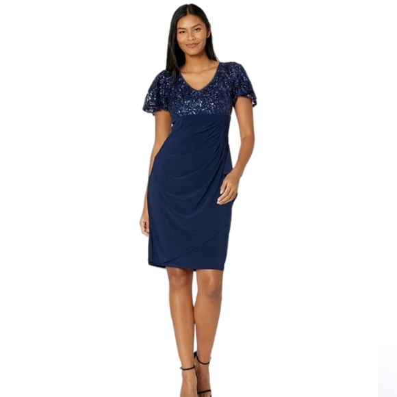 Alex Evenings Sequin V-Neck Knee-Length Dress – Size 18 - Picture 13 of 14